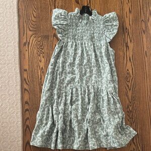 Women’s Sea New York Ruffled Smocked Dress in Sage Green and white with pockets